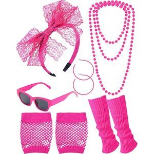 80s Accessories Set Women Retro Party Costume Jewelry Fishnet Gloves